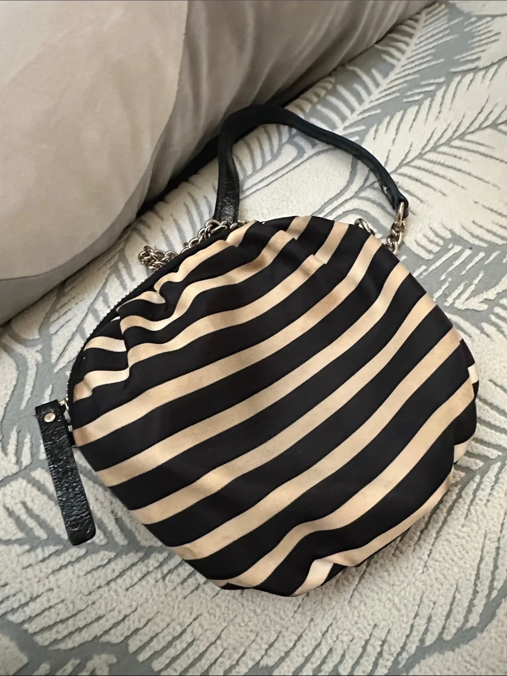 kate spade Striped Black and Cream Round Crossbody with Gold Chain
